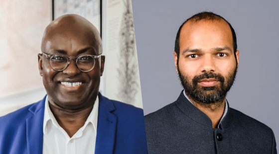 The 2024 Holberg Prize is awarded to Professor Achille Mbembe (left.). The Nils Klim Prize is awarded to Professor Siddharth Sareen (right). (Photo:  Chanté Schatz, University of the Witwatersrand / Trygve Tollefsen, The Young Academy of Norway.)